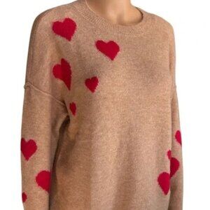 NEW Women's Vince Camuto Camel Heart Sweater Size L Soft Cozy Knit NWT
